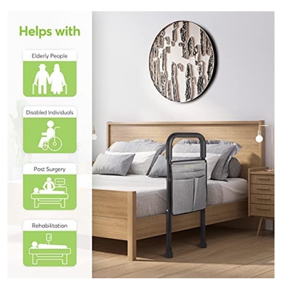 OasisSpace Bed Assist Rail - Bed Assist bar with Storage Pocket - Picture 3 of 8